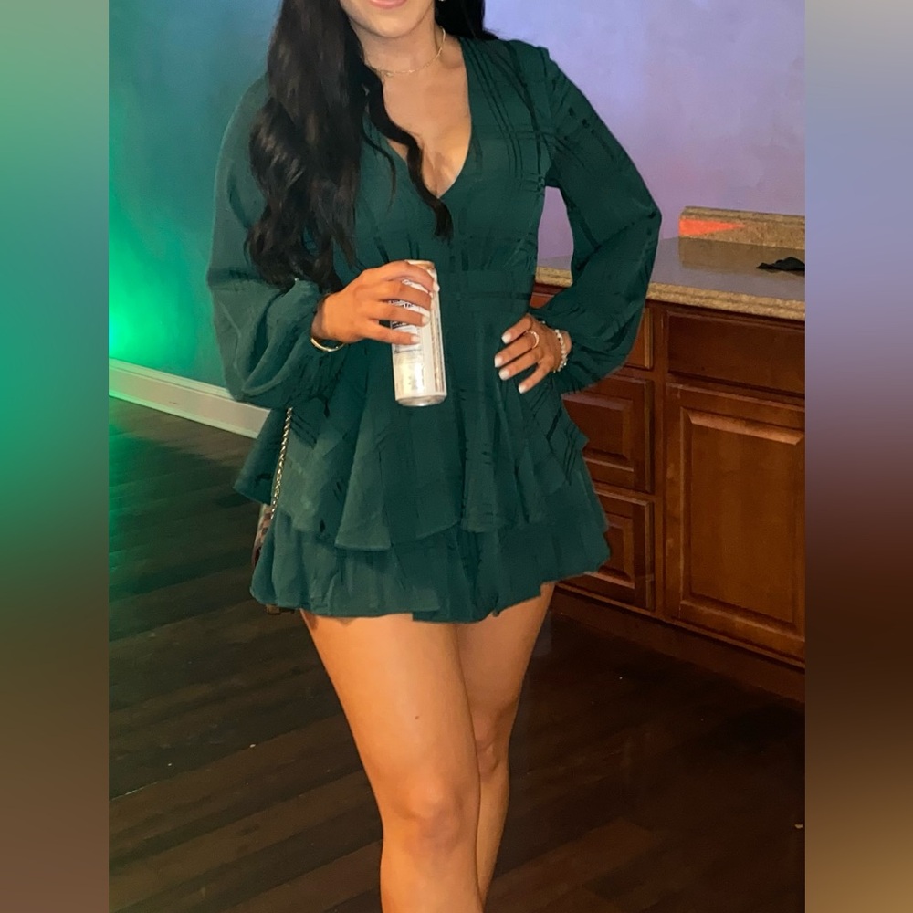 Selfie Leslie Deep Green Long Sleeve romper